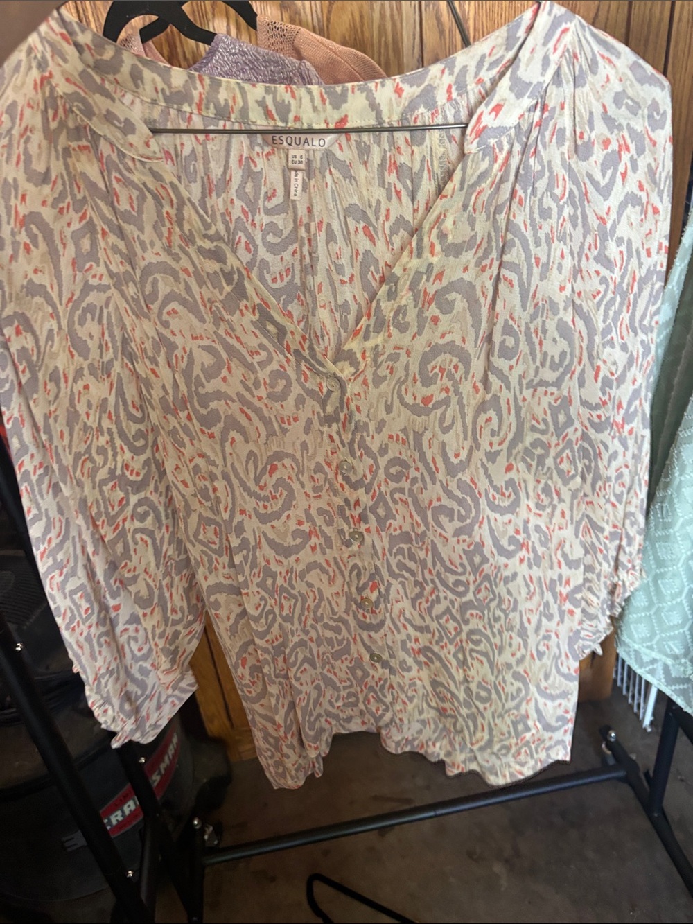 ESQUALO Lightweight Printed Blouse in Cream, Gray, Coral